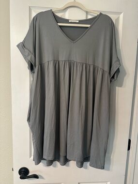 entro Light Gray V-Neck Babydoll Dress